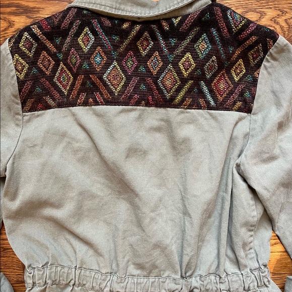 ModCloth Women’s Boho Army Green Aztec Diamond Embroidered Jacket Size M - Picture 10 of 14